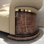 Curved Luxury Sofa Set with Diamond Quilted Craftsmanship, High-Gloss Natural Burl Wood Veneer & Gold Stainless Steel Accents